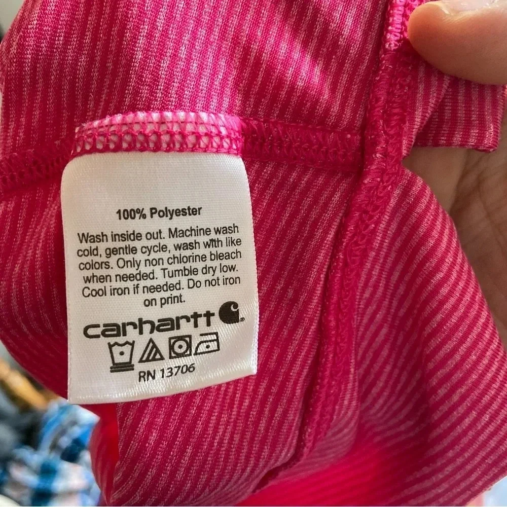 CARHARTT Pullover Pink Hooded Striped Light Jacket Girl’s Size Small (8) - Picture 5 of 10